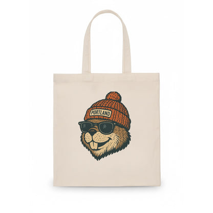 Oregon Beaver wearing Portland beanie with pom pom and wayfarer sunglasses - Tote Bag - white