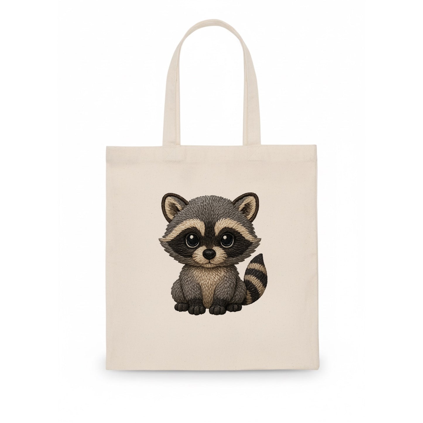 Baby Raccoon - gray fur, black mask, ringed tail, bright curious eyes, front-facing, - Tote Bag - white