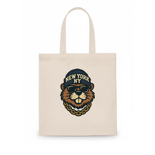{animal:beaver,locationText:NEW YORK,initials:NY,beanieColor:navy,catego - Tote Bag