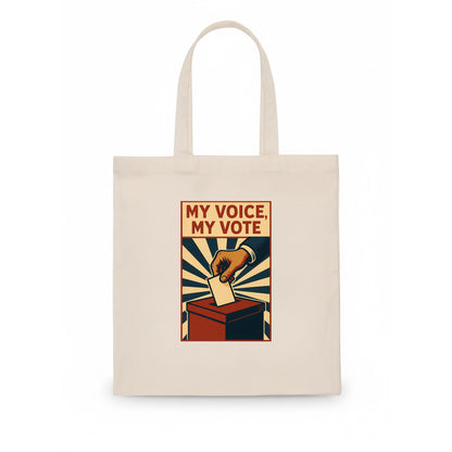 Hand dropping ballot into box with determination - "My Voice, My Vote" - individual power - Tote Bag - white