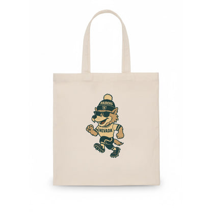 Nevada Wolf wearing Raiders beanie with outlaw patch and wayfarer sunglasses - Tote Bag - white