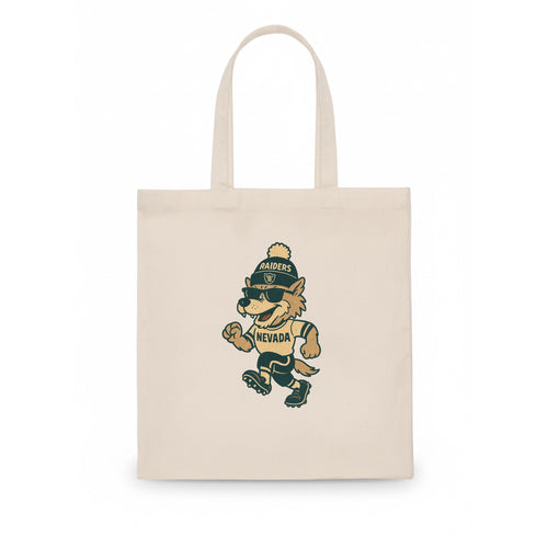Nevada Wolf wearing Raiders beanie with outlaw patch and wayfarer sunglasses - Tote Bag
