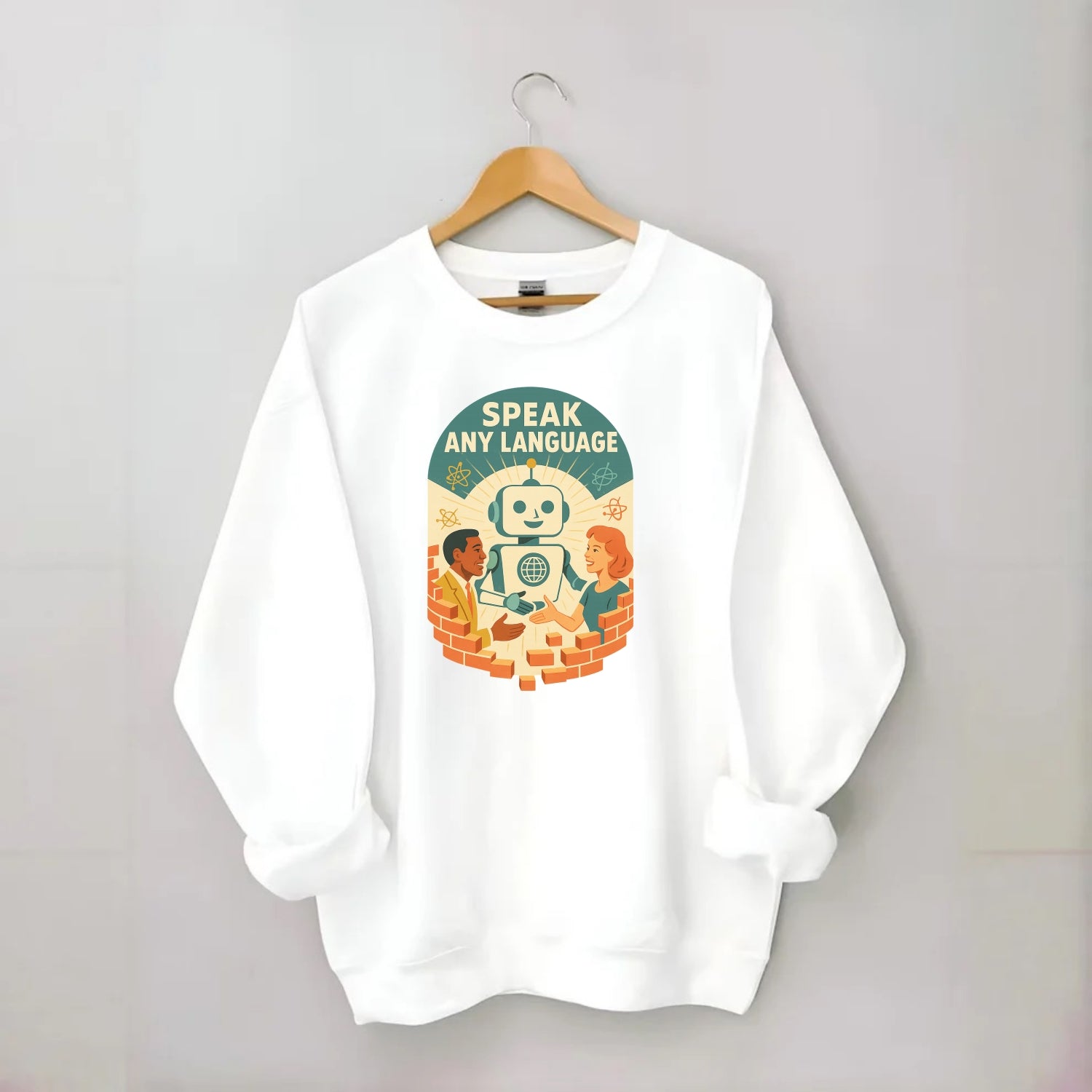 Language learning AI breaking down barriers - "Speak Any Language" - - Crewneck Sweatshirt - white