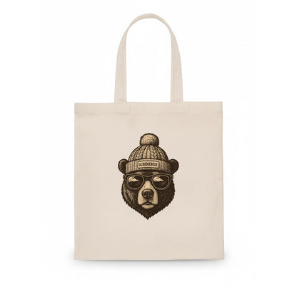 New Mexico Black Bear wearing Albuquerque beanie with pom pom and wayfarer sunglasses - Tote Bag - white