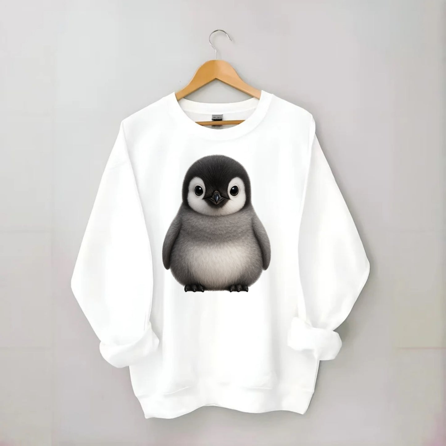 Baby Adelie Penguin - black and white, round body, curious eyes, - Crewneck Sweatshirt - white