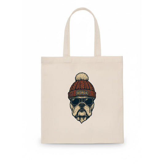 Athens Bulldog wearing Georgia beanie wi - Tote Bag - white