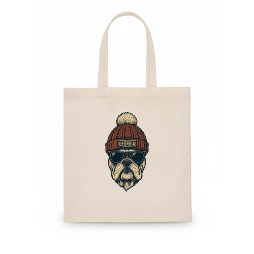 Athens Bulldog wearing Georgia beanie wi - Tote Bag