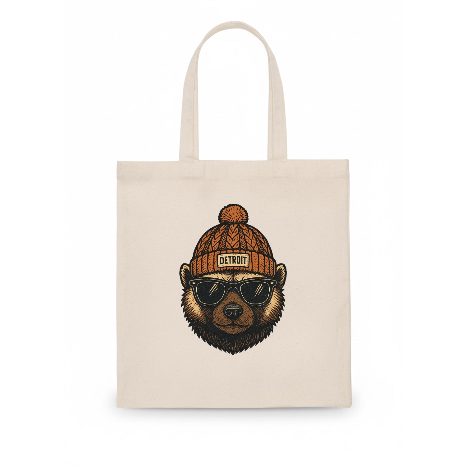 Detroit Wolverine wearing Detroit beanie with pom pom and wayfarer sunglasses - Tote Bag - white