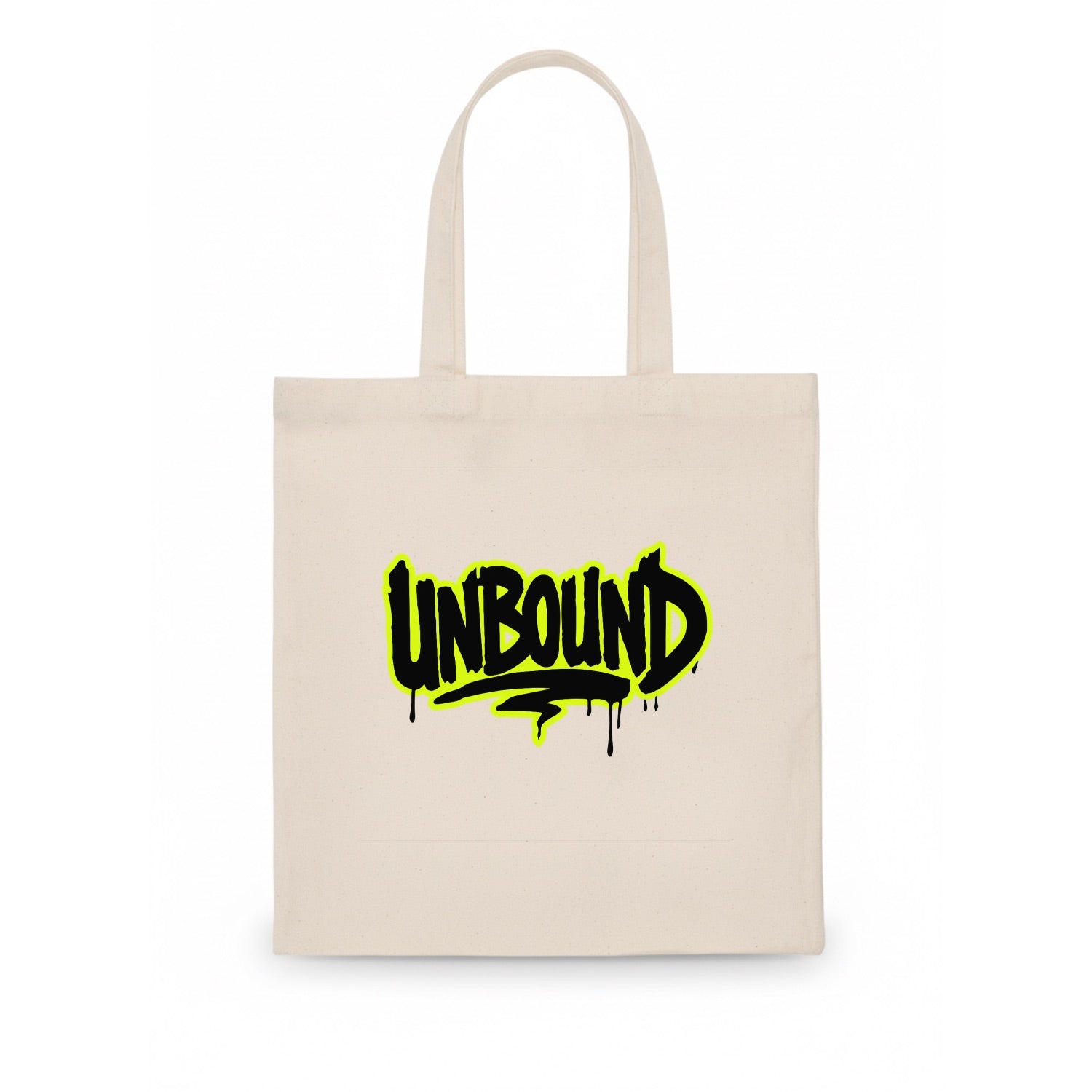 Bold typography design - "UNBOUND" - without limits, free from constraints - Tote Bag - white