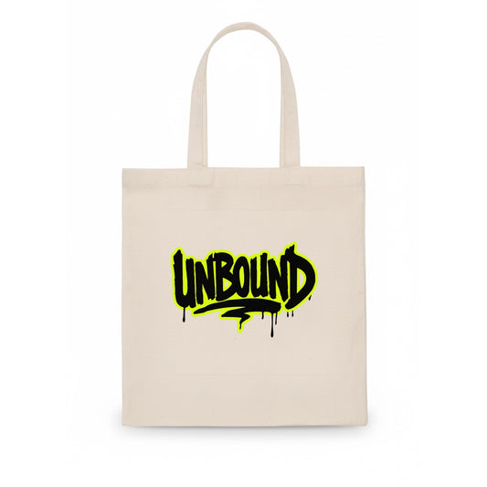 Bold typography design - "UNBOUND" - without limits, free from constraints - Tote Bag - white