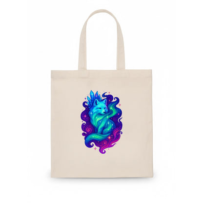 Ethereal arctic fox with fur that transforms into crystal formations, northern lights - Tote Bag - white