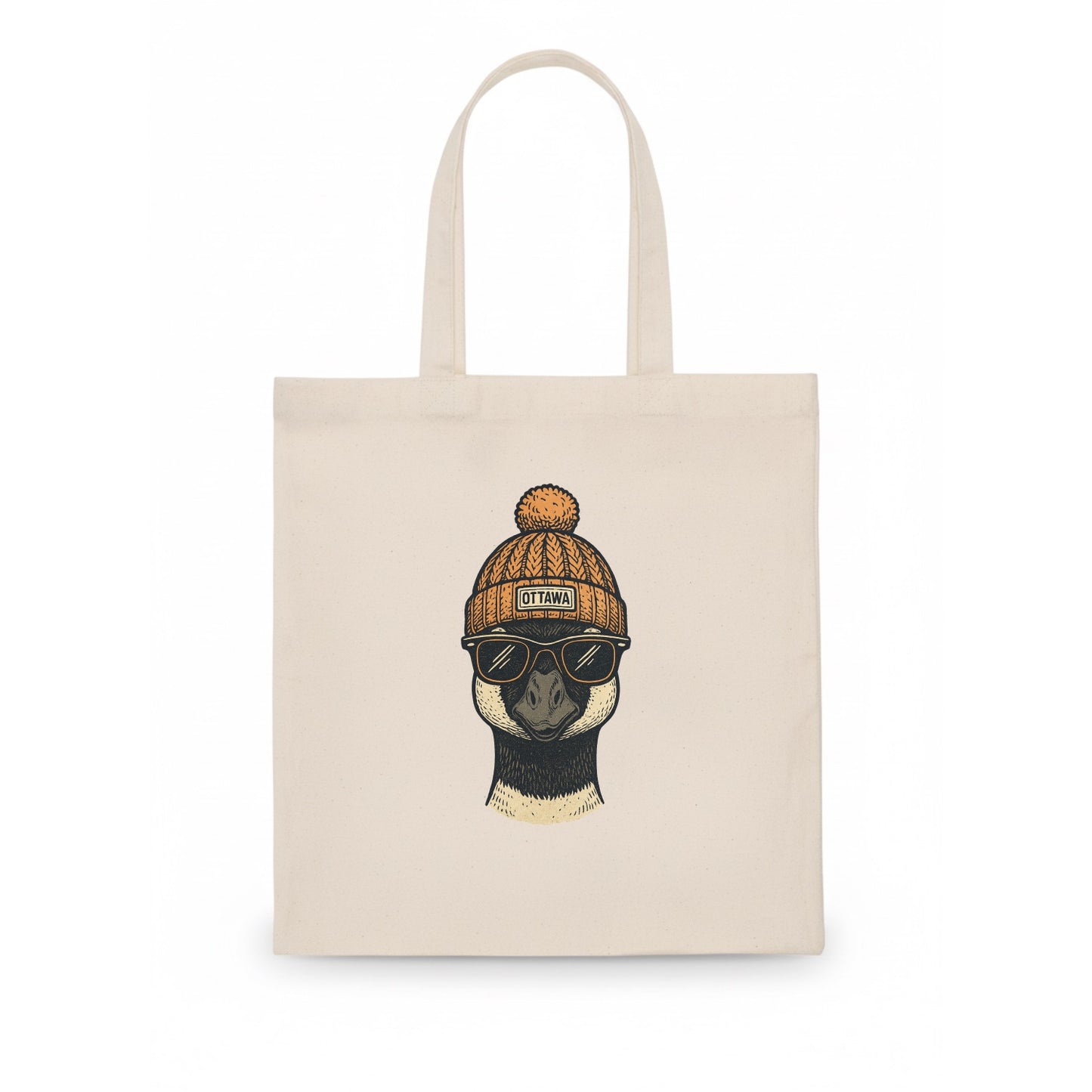 Ottawa Canadian Goose wearing Ottawa beanie with pom pom and wayfarer sunglasses - Tote Bag - white