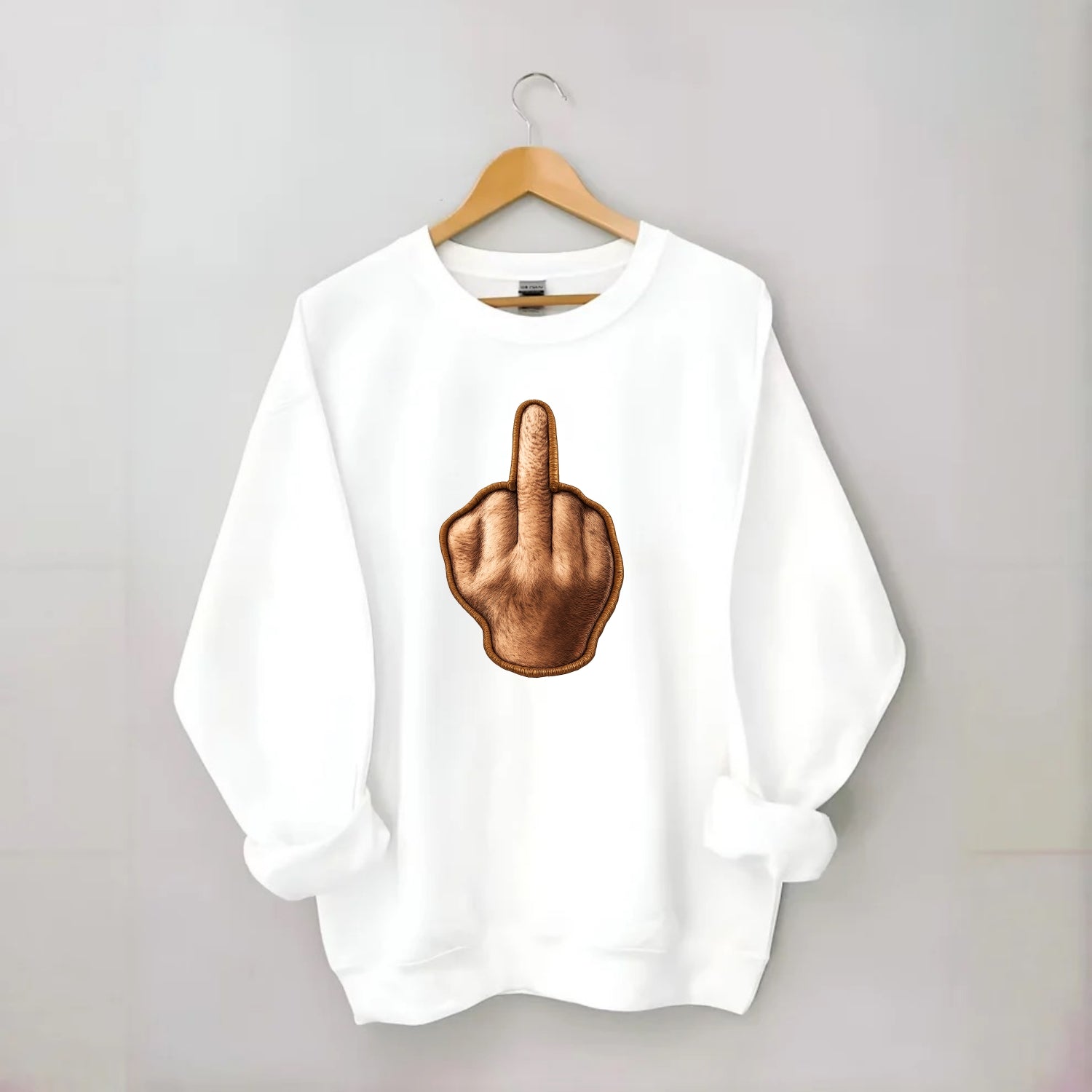 MIDDLE FINGER - hand gesture in skin tone , attitude - Crewneck Sweatshirt - white