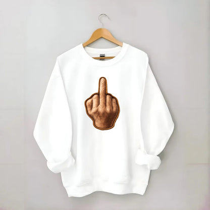MIDDLE FINGER - hand gesture in skin tone , attitude - Crewneck Sweatshirt - white