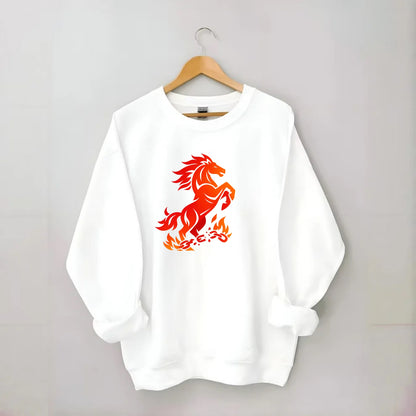 FREEDOM FLAMES | Wild horse breaking fire chains | Liberation | Barriers - Crewneck Sweatshirt - white