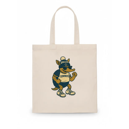 Dallas Armadillo wearing Cowboys beanie with lone star patch and wayfarer sunglasses - Tote Bag - white