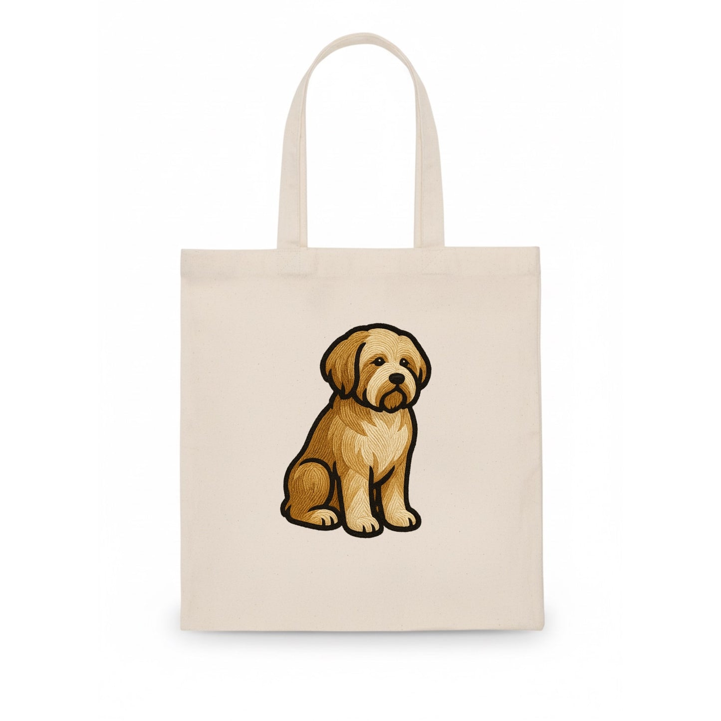 Tibetan Terrier - Gold and white embroidered sitting pose - Tote Bag - white
