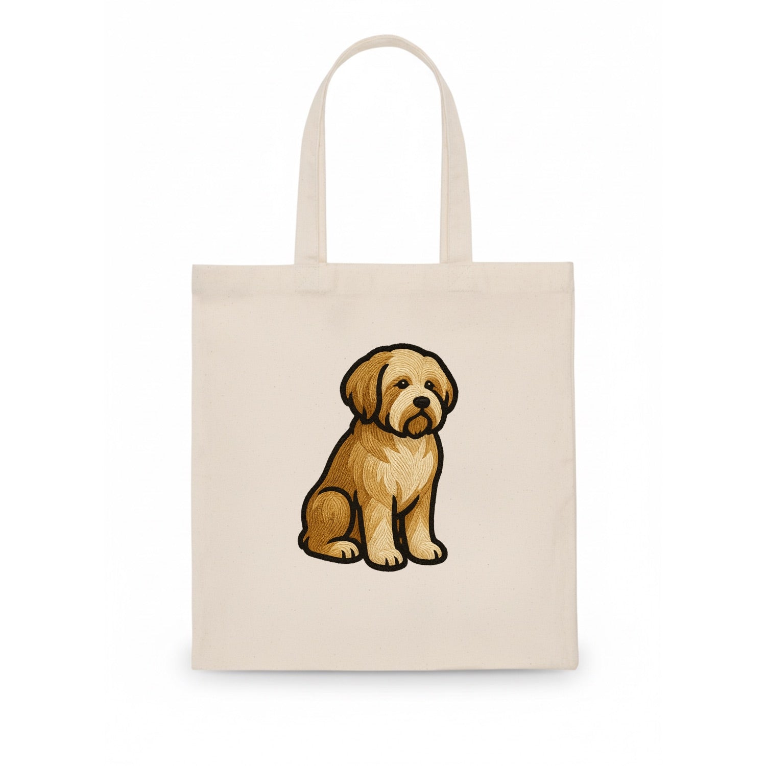 Tibetan Terrier - Gold and white embroidered sitting pose - Tote Bag - white