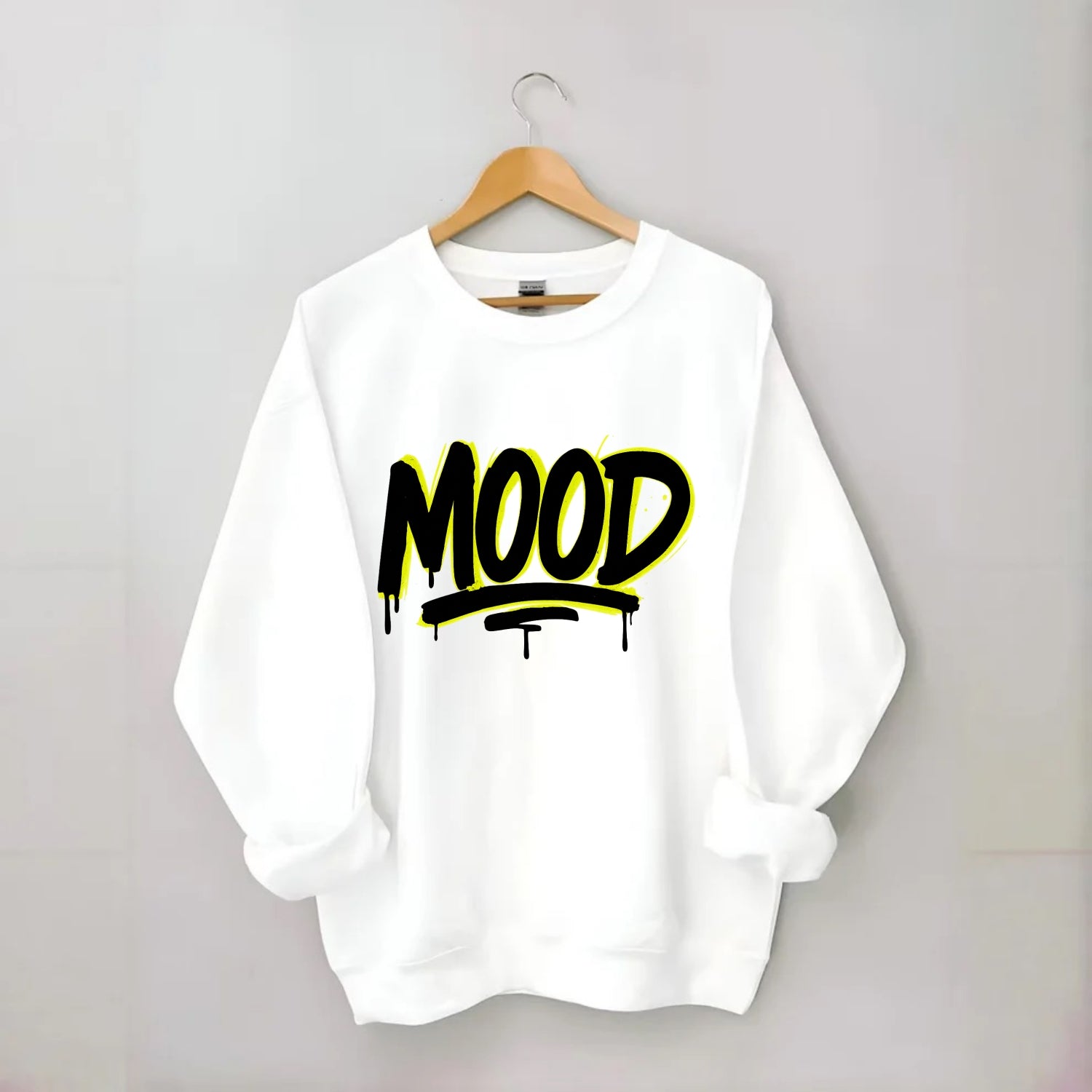 Bold typography design - "MOOD" - current state, feeling it - Crewneck Sweatshirt - white