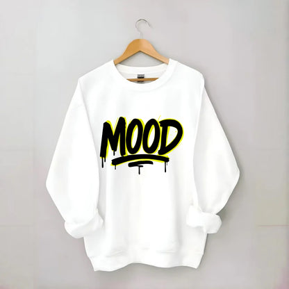 Bold typography design - "MOOD" - current state, feeling it - Crewneck Sweatshirt - white