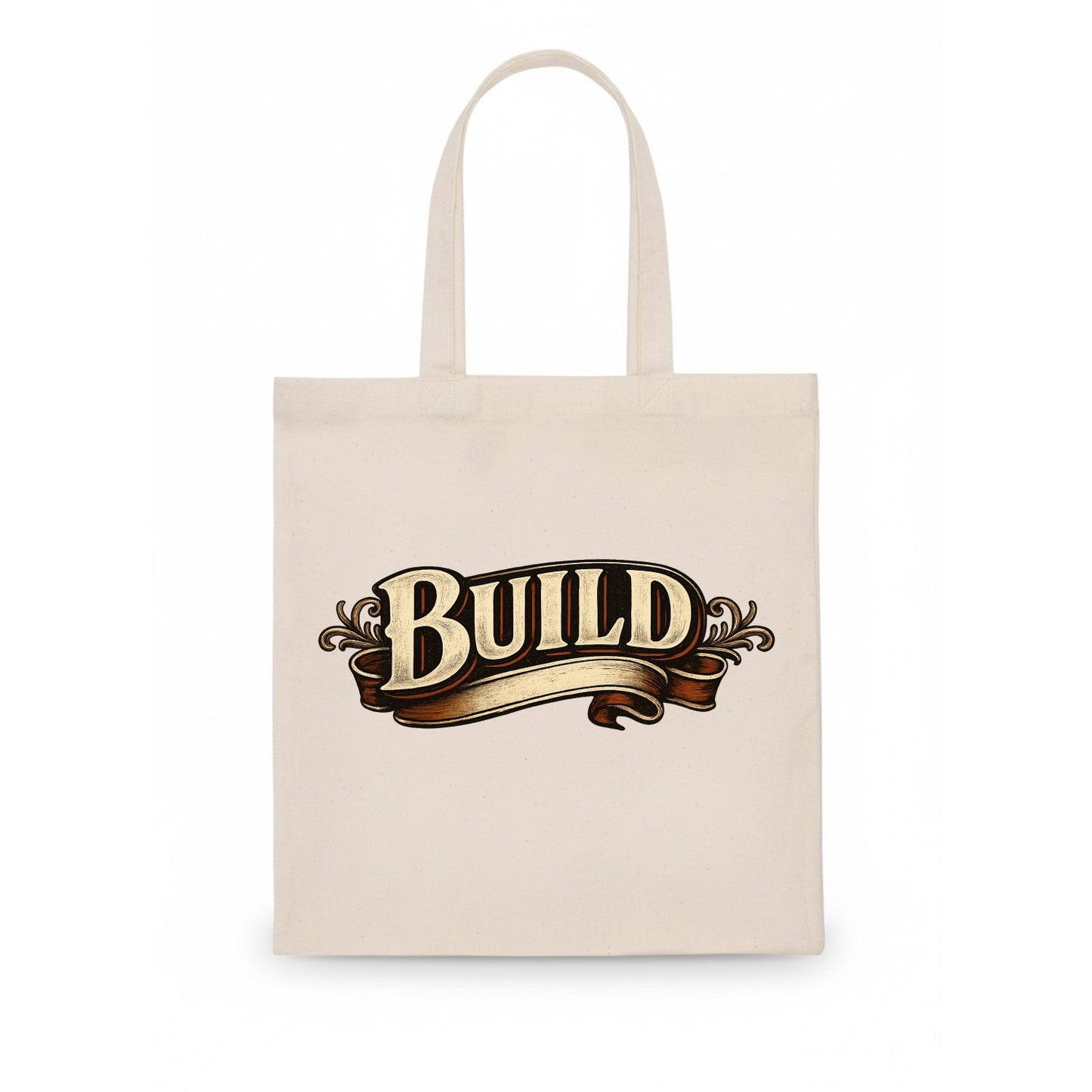 Bold typography design - "BUILD" - constructing, making real - Tote Bag - white