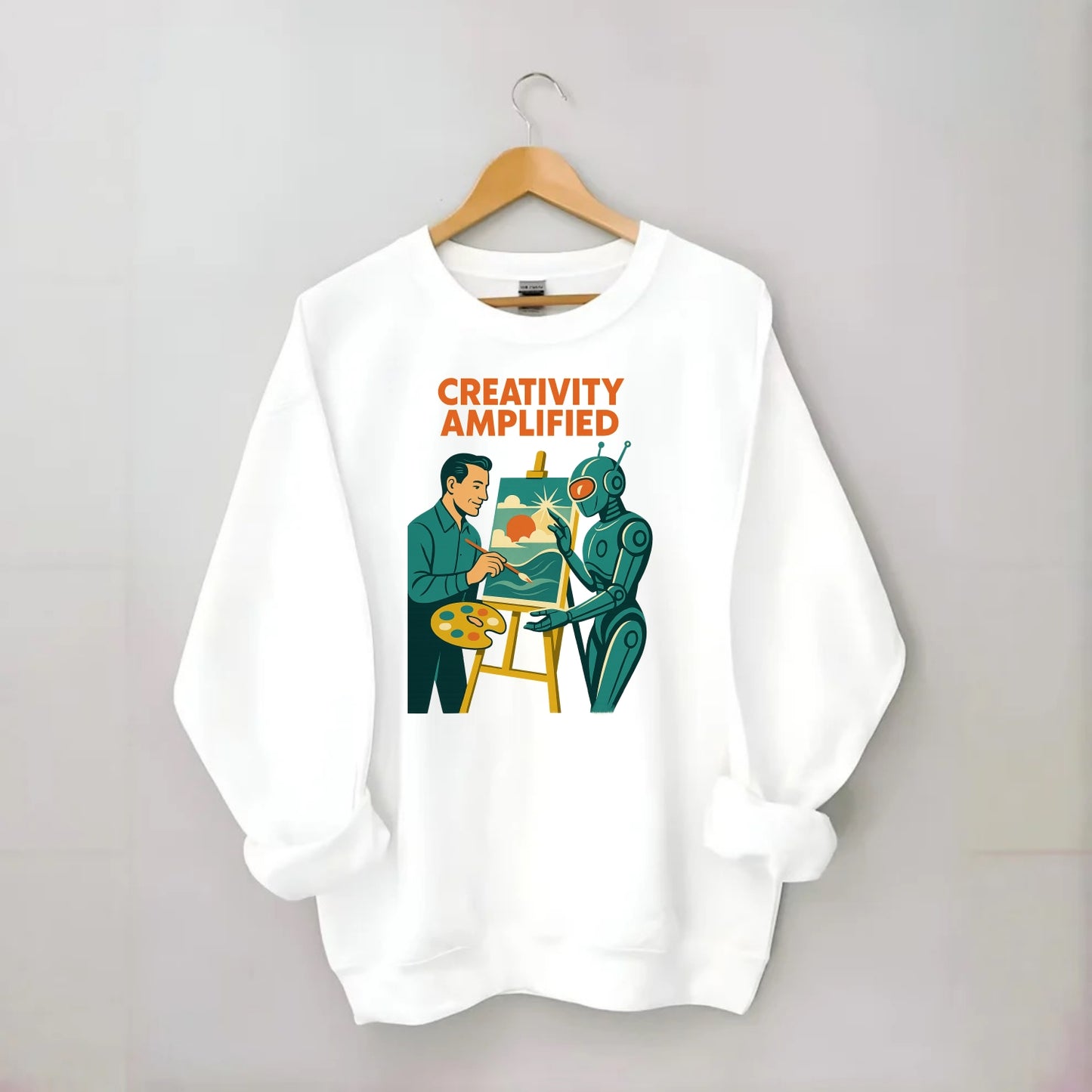 Artist and AI creating beautiful masterpiece together - "Creativity - Crewneck Sweatshirt - white