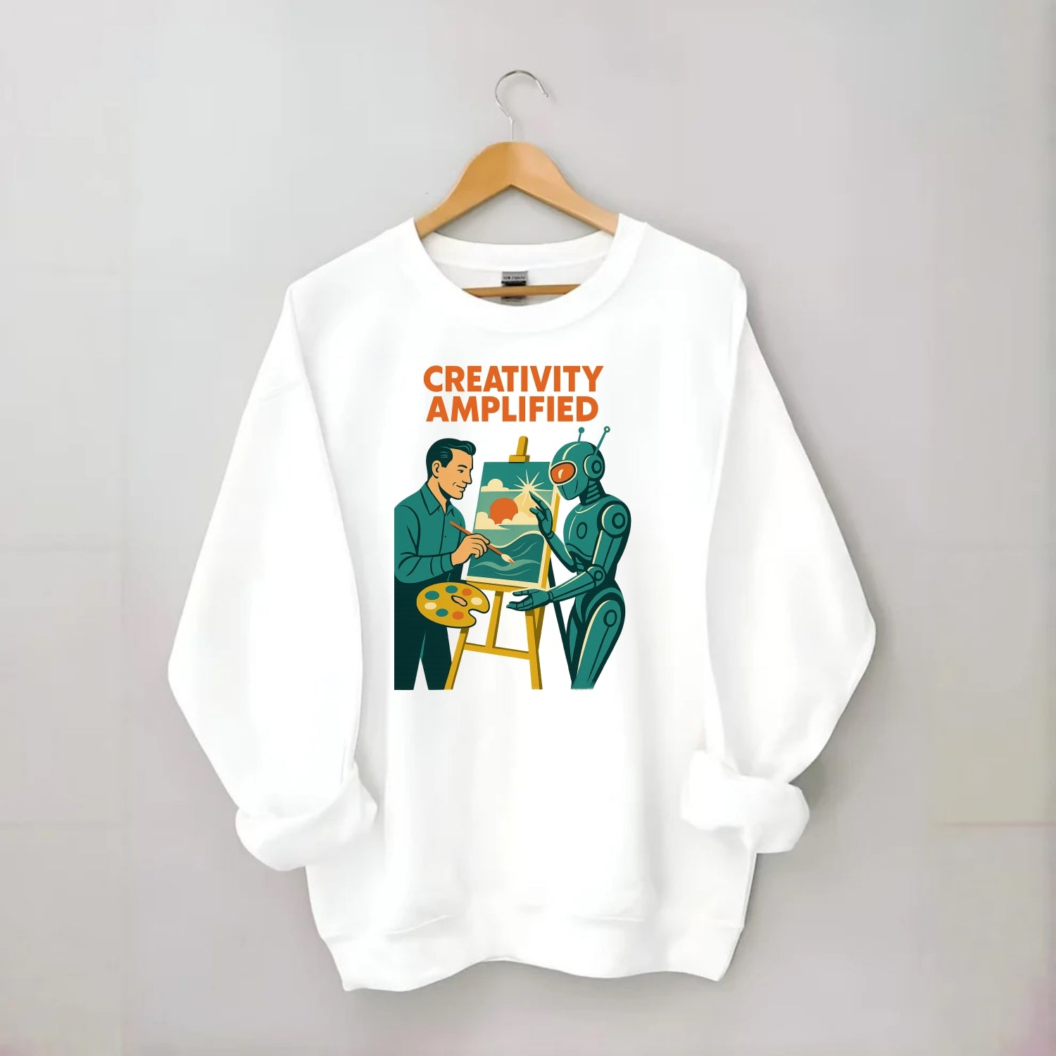 Artist and AI creating beautiful masterpiece together - "Creativity - Crewneck Sweatshirt - white