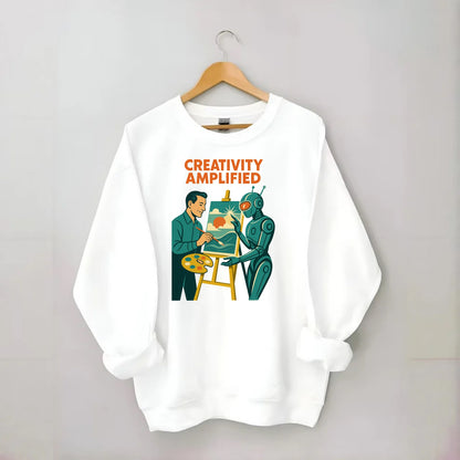 Artist and AI creating beautiful masterpiece together - "Creativity - Crewneck Sweatshirt - white