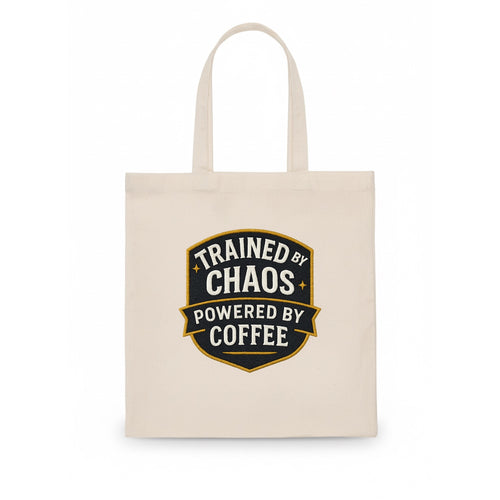 Trained by chaos, powered by coffee - Tote Bag