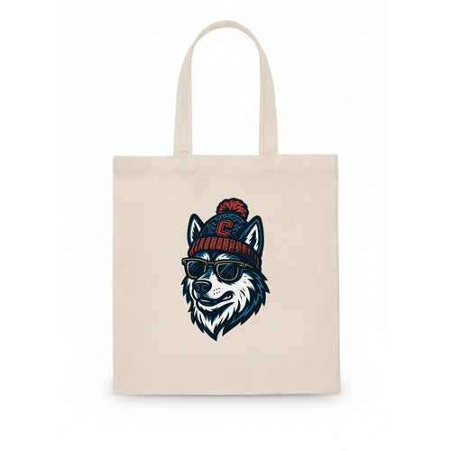 Storrs Husky wearing UConn beanie with C patch - Tote Bag