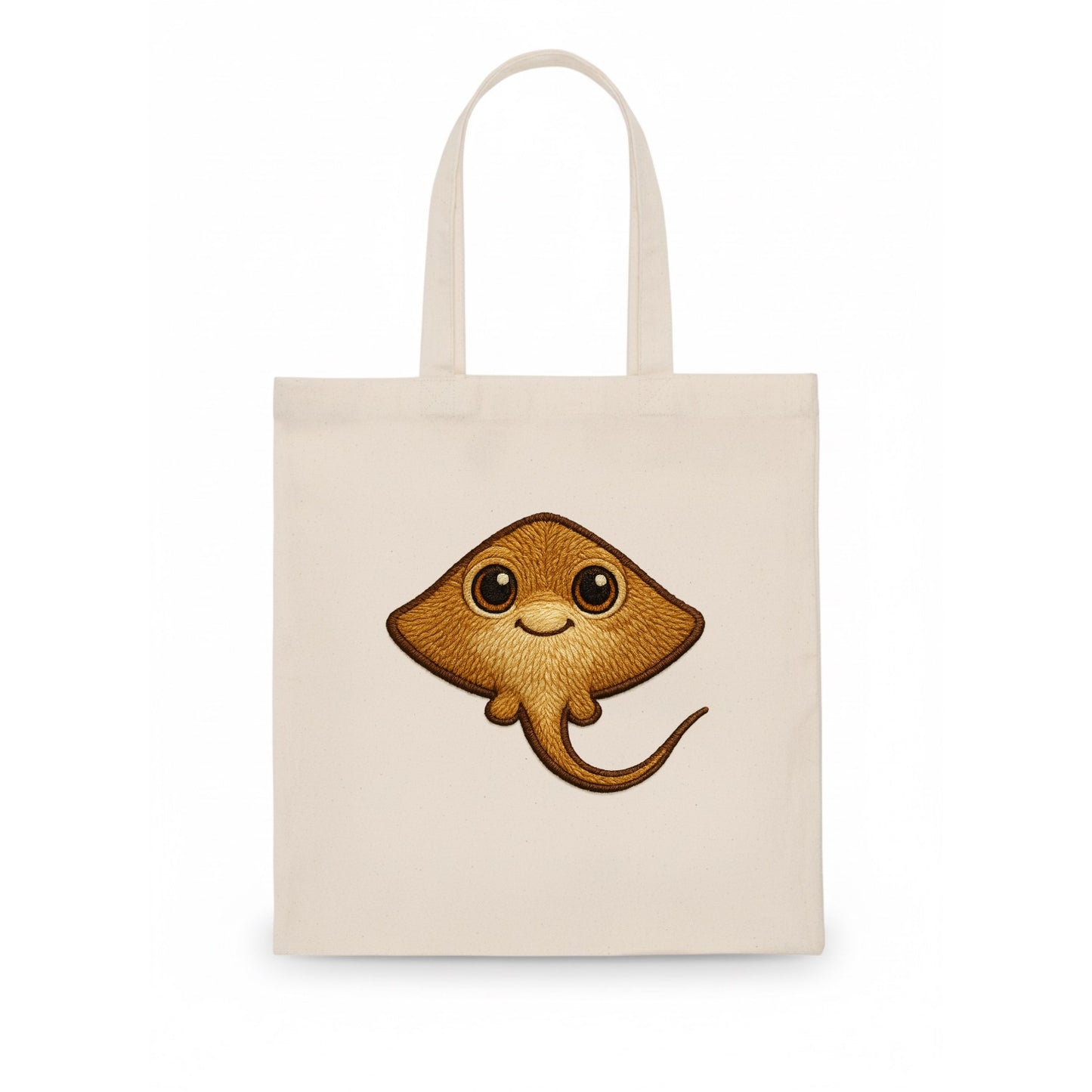Baby Stingray - flat body, long tail, eyes on top, front-facing, friendly - Tote Bag - white