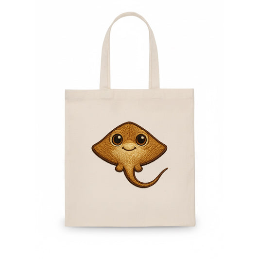 Baby Stingray - flat body, long tail, eyes on top, front-facing, friendly - Tote Bag - white