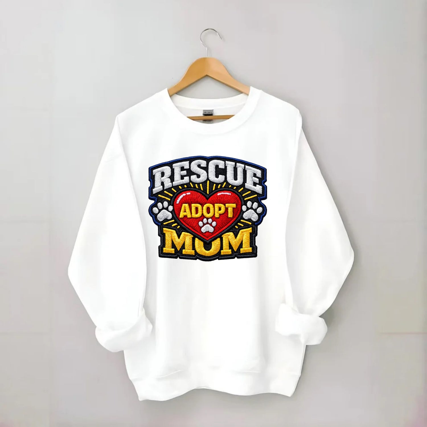 RESCUE MOM - heart with ADOPT text in red , shelter advocate - Crewneck Sweatshirt - white