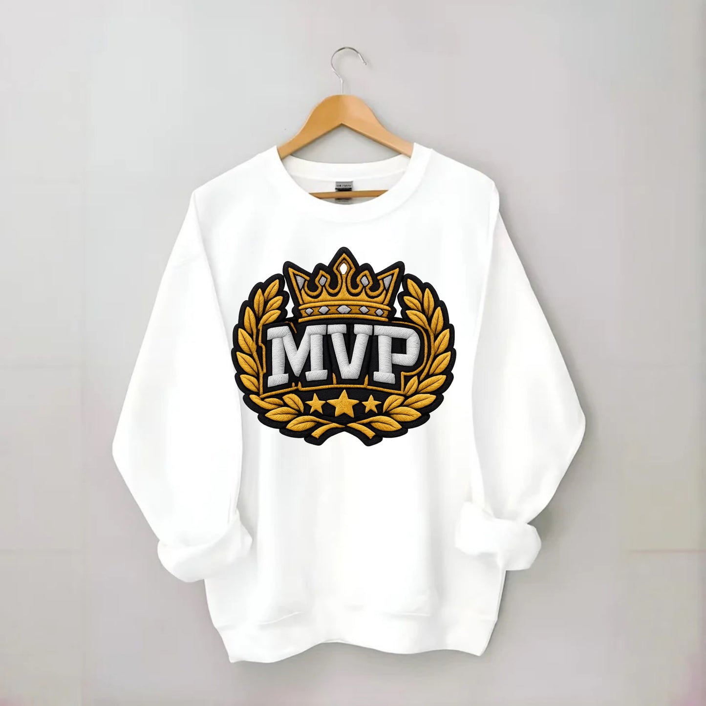 MVP CROWN - crown with laurels in gold , most valuable - Crewneck Sweatshirt - white