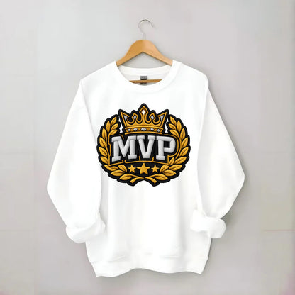 MVP CROWN - crown with laurels in gold , most valuable - Crewneck Sweatshirt - white