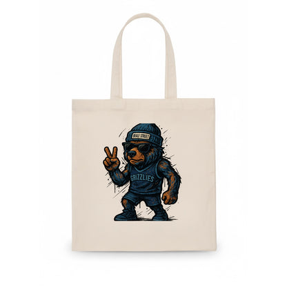 Memphis Grizzly Bear wearing Grizzlies navy and light blue beanie with Beale Street - Tote Bag - white