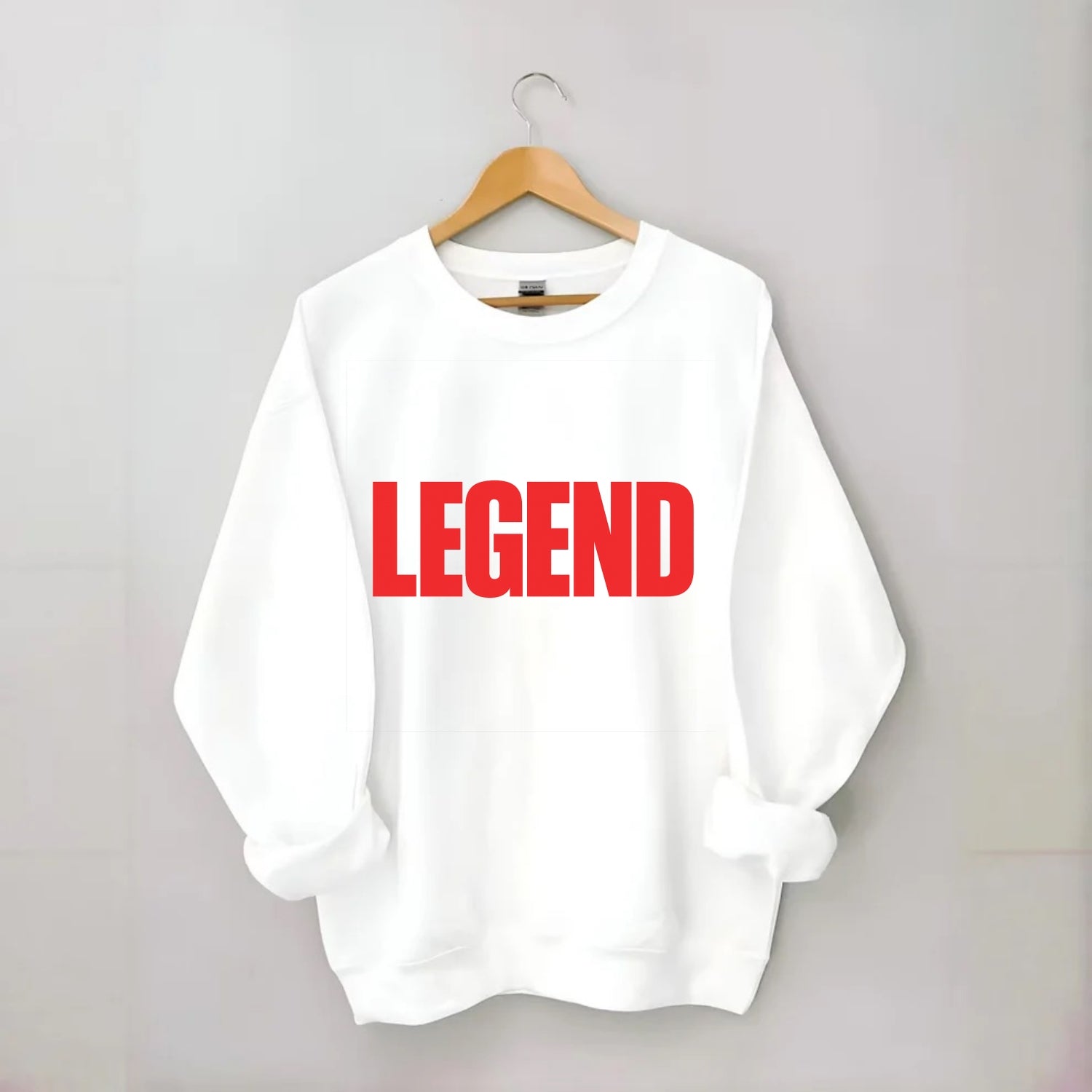 Bold typography design - "LEGEND" - remarkable person, iconic status - Crewneck Sweatshirt - white