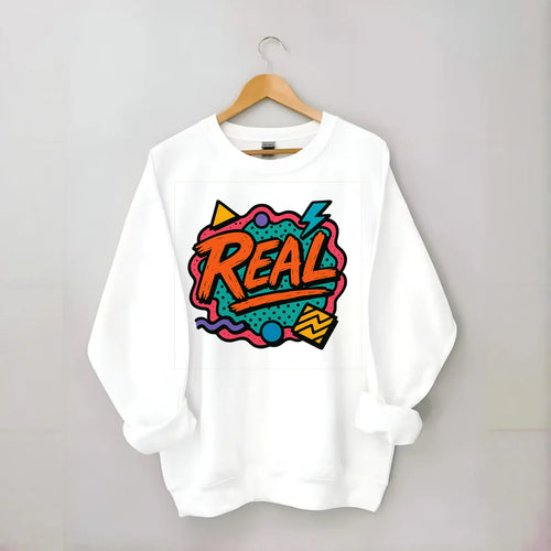 Imperfect brush strokes spelling Real - authenticity over perfection, raw - Crewneck Sweatshirt