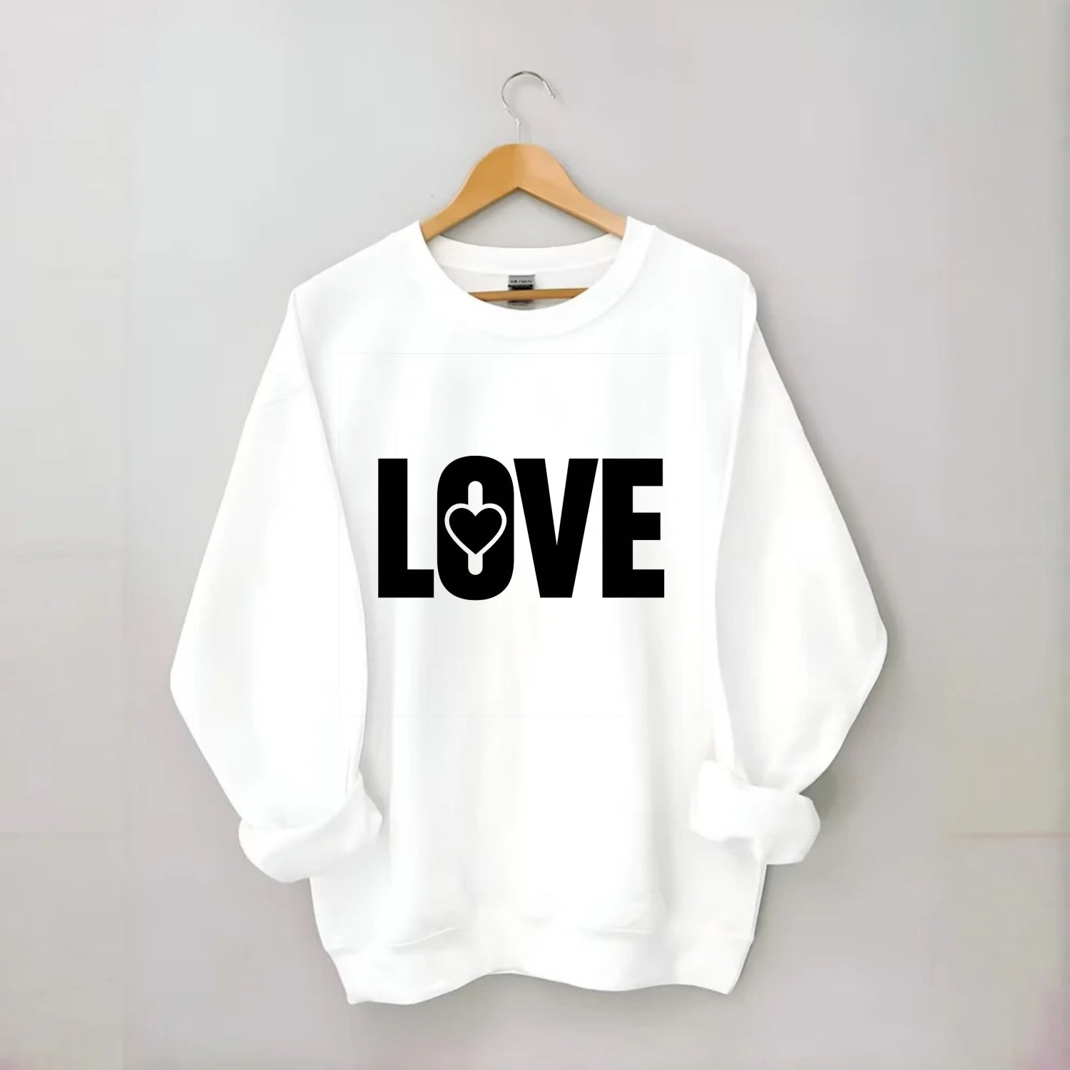 Bold typography design - "LOVE" - universal connection, heart centered - Crewneck Sweatshirt - white