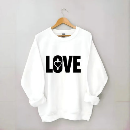 Bold typography design - "LOVE" - universal connection, heart centered - Crewneck Sweatshirt - white