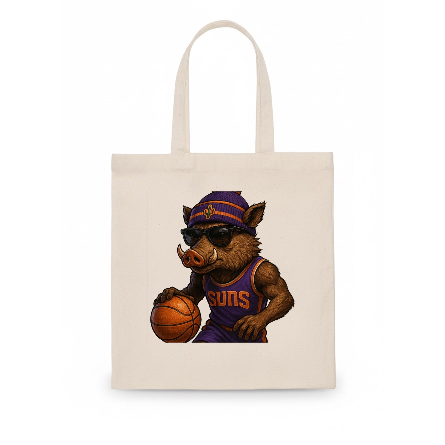 Phoenix Javelina wearing Suns beanie with cactus patch and wayfarer sunglasses - Tote Bag - white