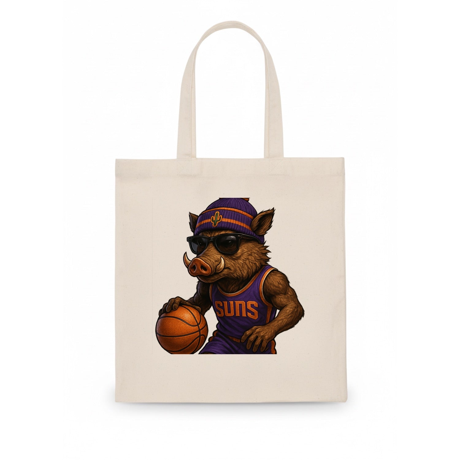 Phoenix Javelina wearing Suns beanie with cactus patch and wayfarer sunglasses - Tote Bag - white