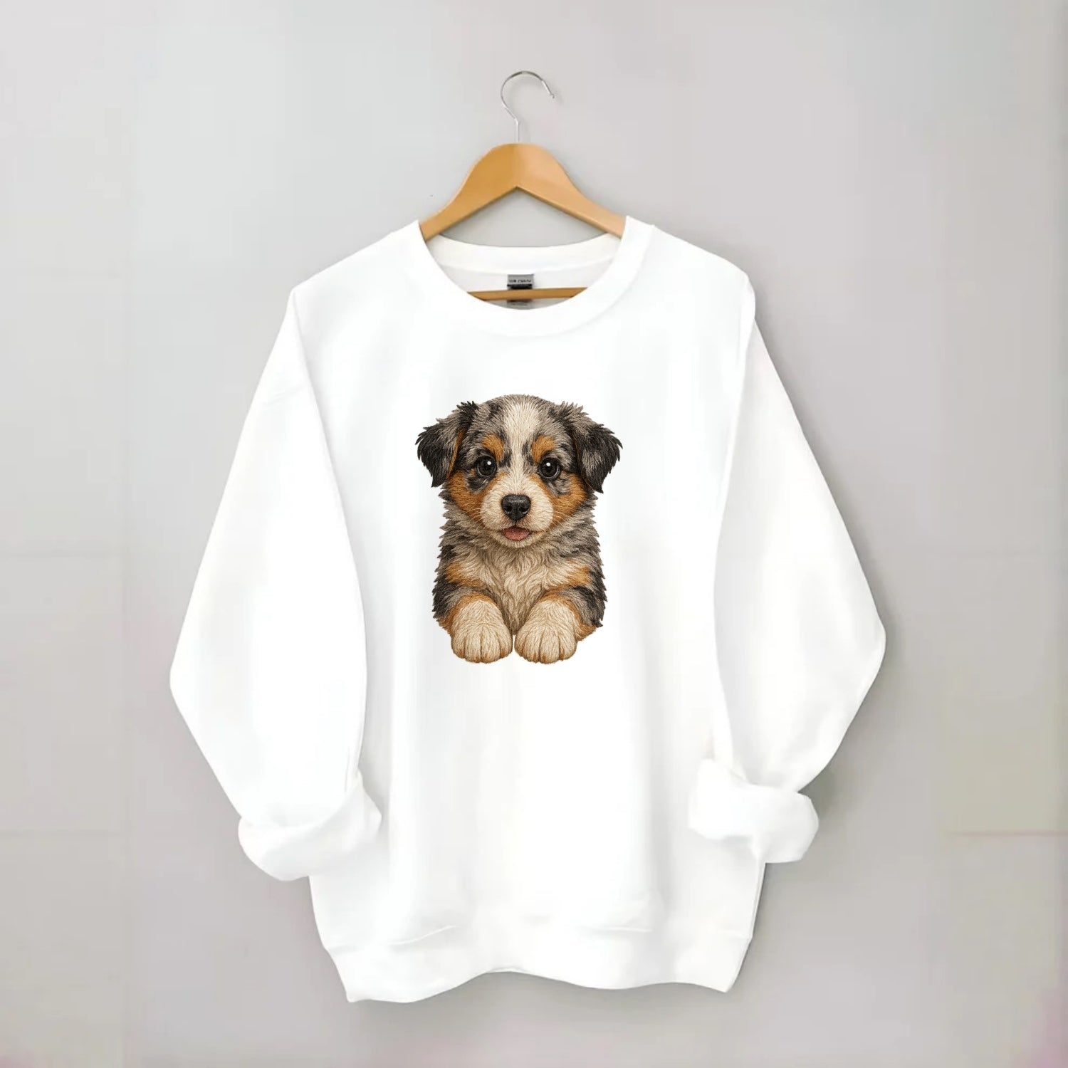 Baby Australian Shepherd Puppy - merle coat, bright eyes, fluffy, - Crewneck Sweatshirt - white