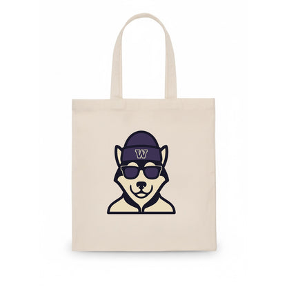 Seattle Husky wearing Washington beanie with W patch - Tote Bag - white