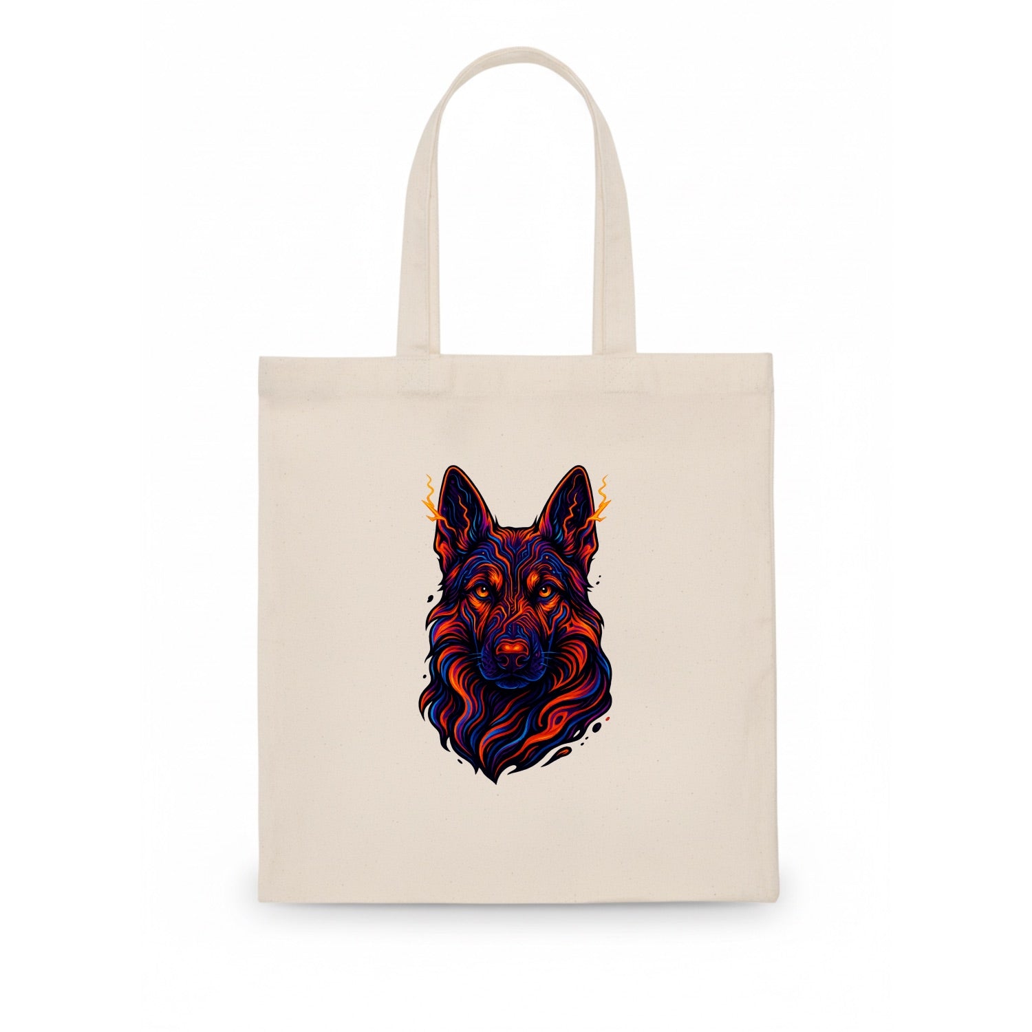 Alert German Shepherd with cyber circuit patterns in the fur, neon orange and black - Tote Bag - white