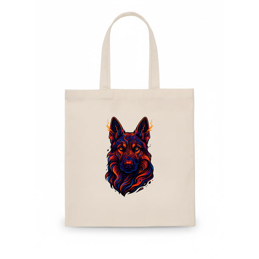 Alert German Shepherd with cyber circuit patterns in the fur, neon orange and black - Tote Bag - white