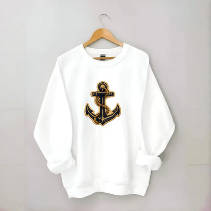 ANCHOR ROPE - classic anchor with rope in navy and gold , sailor - Crewneck Sweatshirt - white