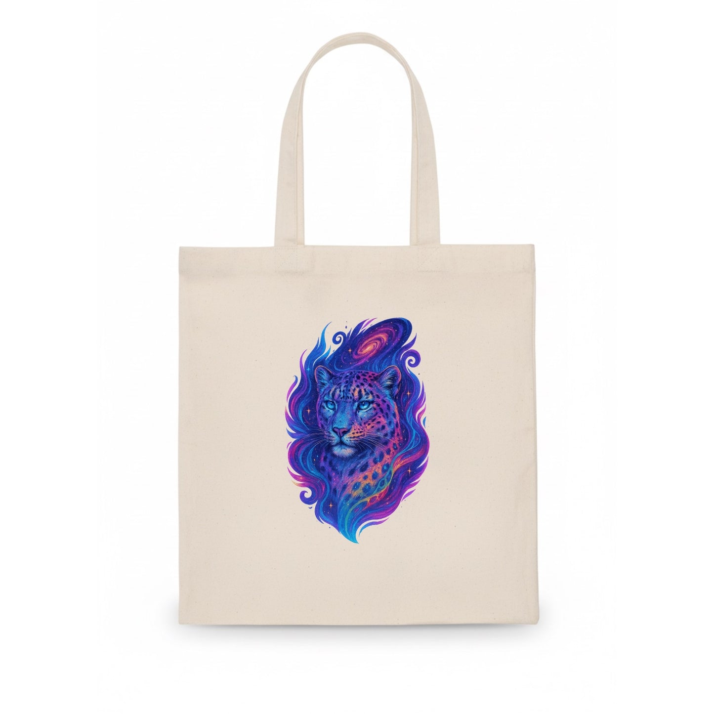 Majestic snow leopard with rainbow gradient spots, crystalline flowing patterns, - Tote Bag - white