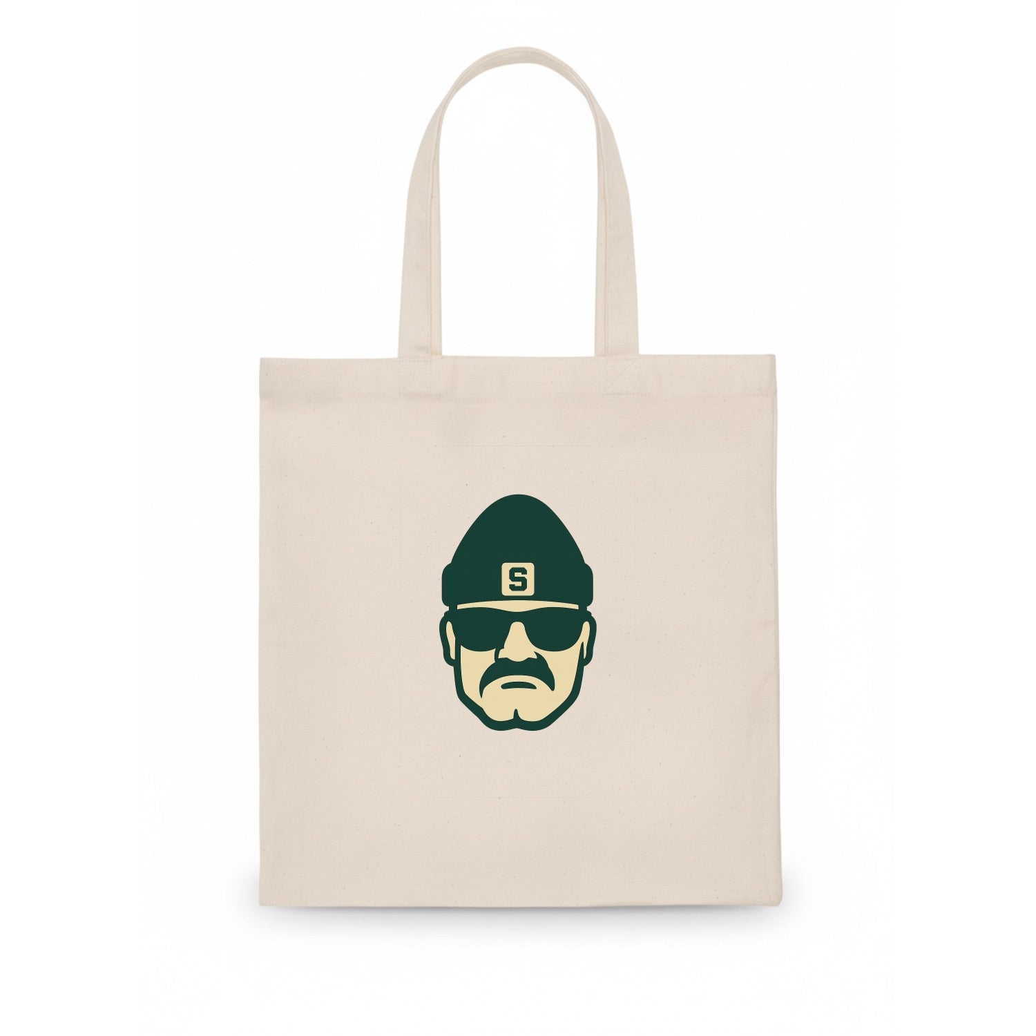 East Lansing Spartan wearing Michigan State beanie with S patch - Tote Bag - white