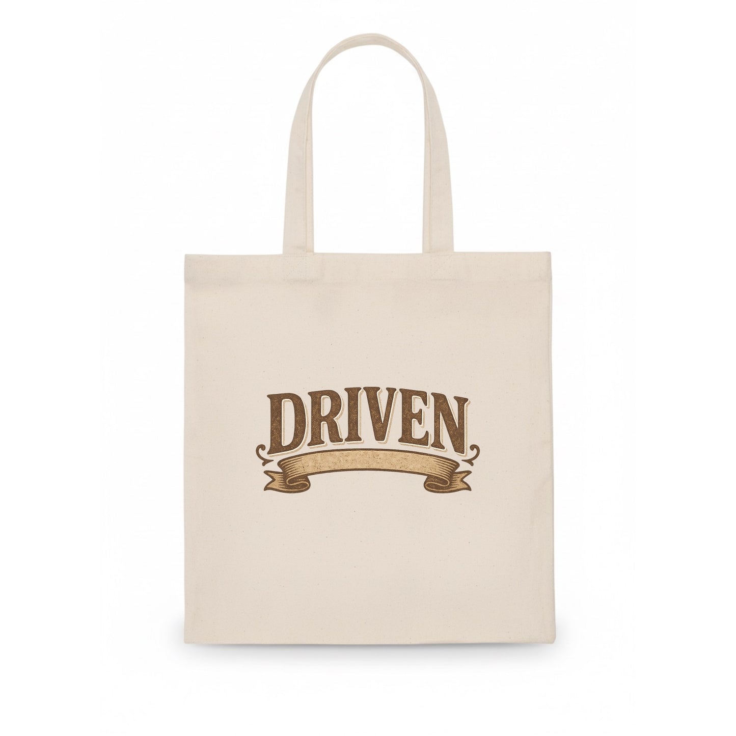 Bold typography design - "DRIVEN" - motivated, focused on goals - Tote Bag - white